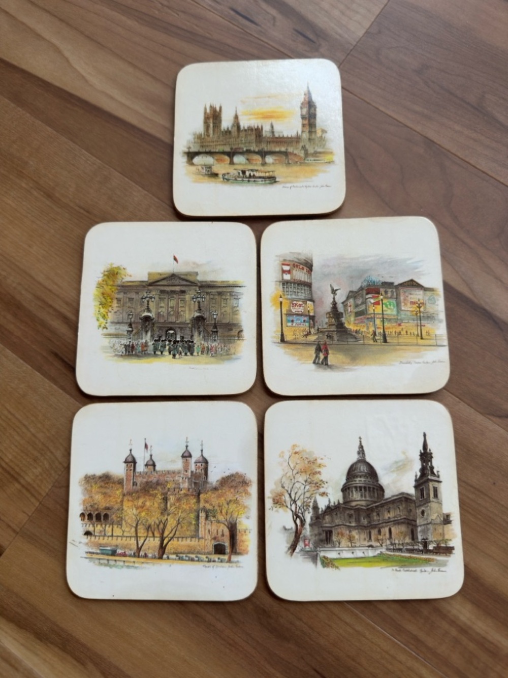 Set of 5 Vintage London Landmark Coasters - Cream & Tan Artwork